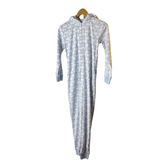 GAP Fleece Full-Zip Hooded Footless Snowflake & Polar Bear Pajamas Girls Sz 10 - Picture 1 of 10